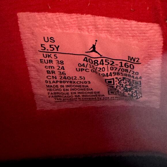 Size 5.5 - Nike Air Jordan 4 Retro OG GS Fire Red 2020 Men's Shoes - Picture 7 of 9